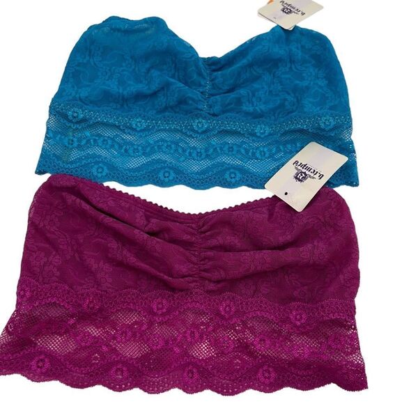 NWT set of 2 b.tempt'd by Wacoal Lace Kiss Bandeau Bras teal and pink size small - Picture 2 of 7